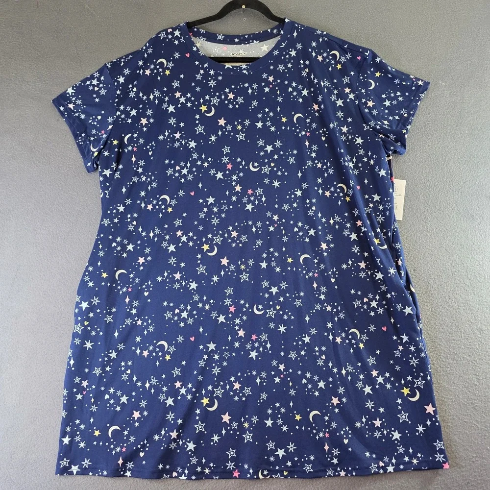 Joyspun Womens Plus Size 2X-3X Celestial Sleep Shirt Nautical Navy Star Moon